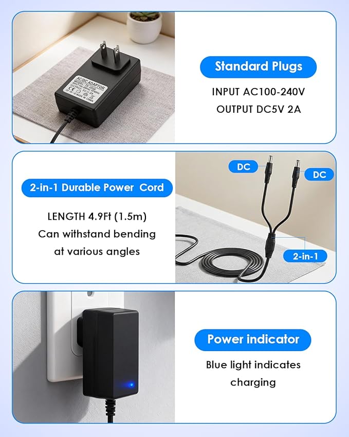 E Collar Charger Dual Lead for Mini Educator 300 400 ET-300 ET-400 Dog Training Collar, Replacement Power Adapter Charging Cable