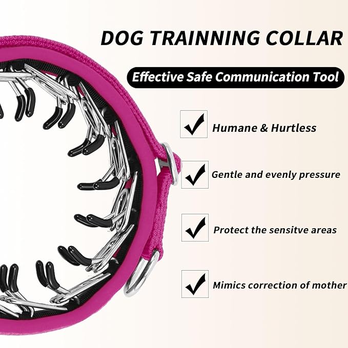 Martingale No Pull Dog Collar for Large Medium Small Dogs, Heavy Duty Nylon Reflective Adjustable Anti Pull Slip Collar with Buckle for Training Walking L Hot Pink