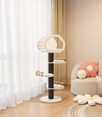 Cat Tree 54in Modern Cat Tree Tower with Scratching Posts, Natural Solid Wood Multi-Layer Cat Condo Tower for Indoor Cats, Luxury Cat House Furniture with Big Bed