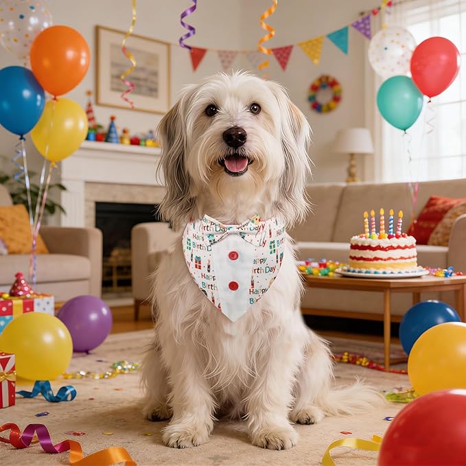 Dog Birthday Tuxedo Bandana Collar with Bow Tie, Adjustable Pet Birthday Outfit Costume for Dogs (Sizes XS-XL)