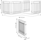 Vantas Folding Pet Gate 96" Wide, 30" Tall No-Assembly Wooden Dog Gate with Door Walk Through, Freestanding Wire Pet Puppy Safety Fence, with 2PCS Support - White