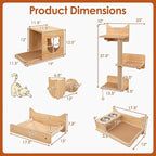 Tangkula Cat Wall Shelves, 6 Pieces Wooden Wall Mounted Kitten Furniture Set with Hammock, Food Water Bowl, 3-Step Cat Tree, Platforms, Scratching Posts & Hanging Toy, Cat Climber Steps (Natural)