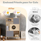 2-in-1 Modern Cat Tree Tower for Large Cats,Wooden Cat Tower with Litter Box Enclosure and Bookshelf/Storage Cabinet/Hidden Bed for Living Room Or Bedroom (Natural, 35.4") (Natural+Grey, 27.6)