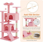 Sweetcrispy 54-Inch Cat Tree Tower – Multi-Level with Sisal Scratching Post, Perfect Pet Gift, Indoor Condo with Climbing Ladder, Plush Toy, and More Animal Stuff, Pink