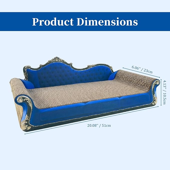 Royal Blue Sofa Shape Cat Scratcher, 19.9” Large 2-in-1 Cat Scratcher Lounge Bed, Sturdy Cardboard Scratching Board for Indoor Cats