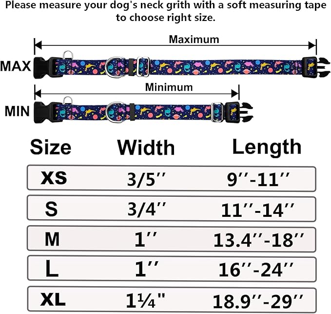 Martingale Collar for Dogs with Buckle No Pull Adjustable Nylon Limited Slip Training Dog Collars (Blue Dinosaur, Large)
