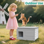 Plastic Cat House Outdoor & Indoor, Feral Cat Houses with Mat, Waterproof Outdoor Cat House for Feral Cats, Outside Cat Shelter for Small Pet, Assemble and Clean Easily