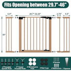 keny 29.7"-46" Baby Gate for Stairs, Auto Close Dog Gates for Doorways, Pressured Mounted No Drilling Pet Gate Extra Wide, Easy Walk Thru Stair Gate, 30" Tall, Brown
