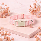ARING PET Stripe Dog Collar, Cute Spring Summer Pink Stripe Pet Collars with Bow Charm for Puppy Small Medium Large Female Girl Dogs-L, for Daily Outdoor Walking Training