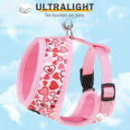 SCENEREAL Valentine's Day No Pull Dog Harness Collar Leash Set for Small Sized Dogs, Soft Mesh Plaid Harnesses for Fall Winter, Adjustable Pet Vest for Outdoor Walking Training and Running, S