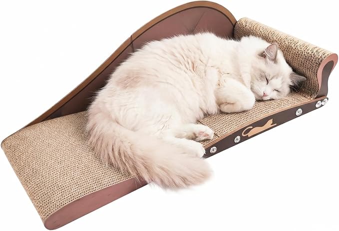Extra Large Cat Couch Scratcher, 26" Cat Sofa Lounge Bed, Durable Cardboard Scratching Board for Indoor Cats, Cat Scratch Bed, XL Lounger and Scratch Bed Furniture Protector