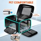 Petskd Top-Expandable Small Pet Carrier with Wheels (17" L x 12" W x 8.5" H), JetBlue/Allegiant/Spirit Airlines Approved, Rolling Pet Carrier for Small Dogs & Cats (Black)