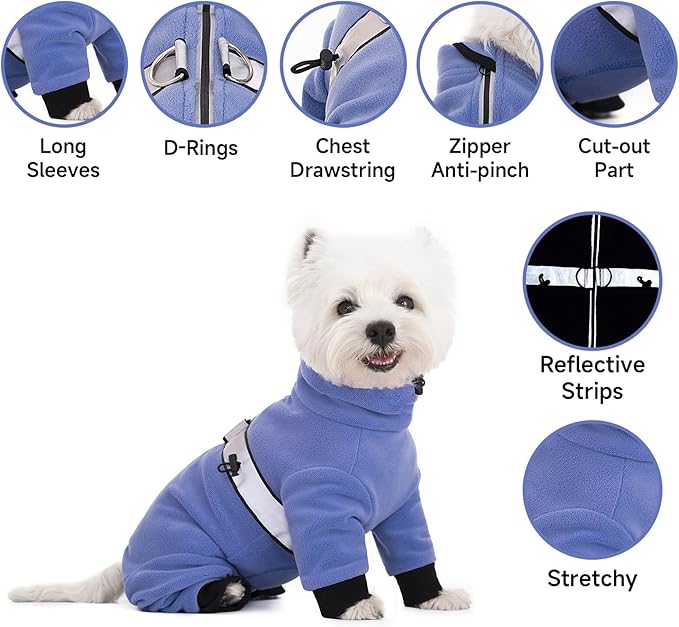 Polar Fleece Dog Pajamas Bodysuit - Small Medium Dog Winter Jacket & Sweater - Four-Legged Warm Clothes