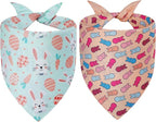 Easter Dog Bandanas Large 2PCS, 4 Pattern Colorful Scarf for Boy and Girl, Triangle Reversible Bibs Breed for Puppy Cats Pets