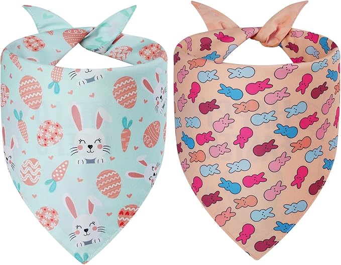 Easter Dog Bandanas Large 2PCS, 4 Pattern Colorful Scarf for Boy and Girl, Triangle Reversible Bibs Breed for Puppy Cats Pets