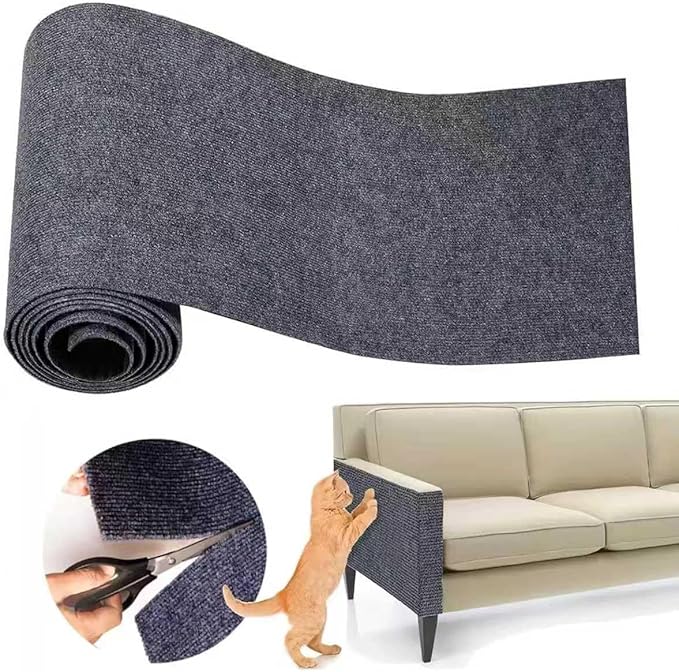 Cat Scratch Mat,Furniture Protector, 39.3"x15.8" Trimmable Self-Adhesive Cats Scratch Carpet, DIY Climb Cat Scratch Mat for Couch Furniture or Wall Protector (Dark Grey)