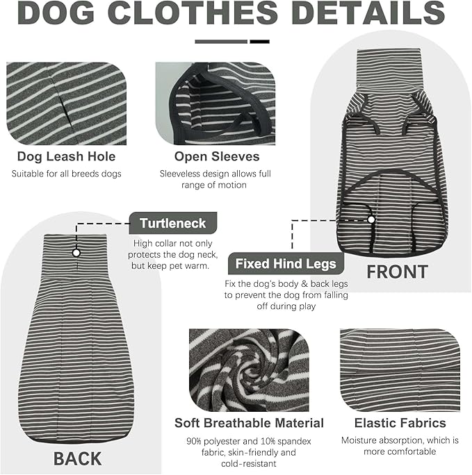 ROZKITCH Dog Winter Coat Soft Pullover Pajamas, Pet Windproof Warm Cold Weather Jacket Vest Cozy Jumpsuit Apparel Outfit Clothes for Walking Hiking Travel Sleep Stripe XL