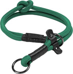 Slip Dog Collar, Nylon Rope Dog Choker Collars with Adjustable Stopper, Heavy Duty Collar for Medium Dog Training (Green)