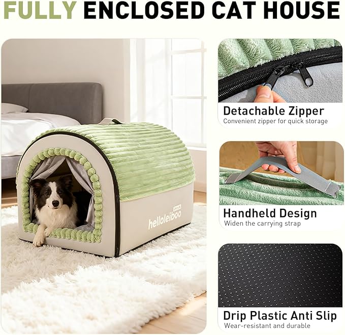 Dog House Indoor, Dog Beds with Privacy Door, Washable Pet Bed Tent, Warm Soft Dog Bed Cave,for Small Medium Extra Large Dogs (Brown, XXL)