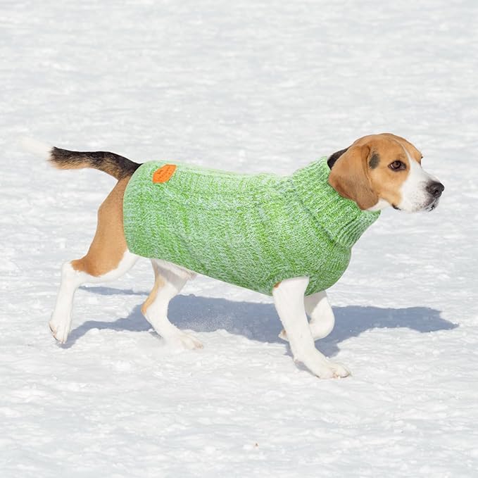 BEAUTYZOO Small Dog Sweater -Turtleneck Pullover Classic Cable Knit Fuzzy Winter Coat Dog Cold Weather Clothes for Small Medium Dogs Puppy Girl Boys,Green XS