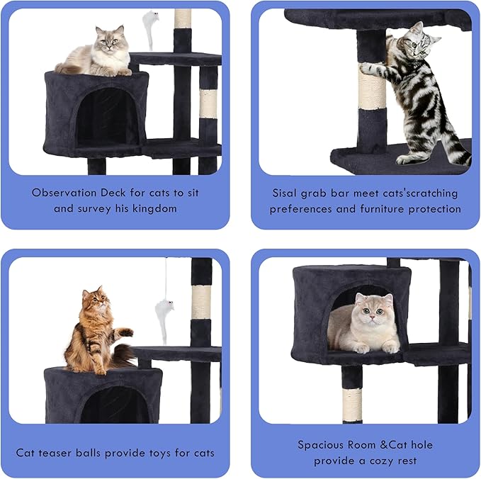 Heavy Duty Cat Tree,36 Inch Tall Cat Tower,Cozy Condos,Scratching Posts,Sisal Rope,Multi-Level Perches Platforms for Indoor Cats/Kittens,Sturdy Pet Climbing Furniture,Dark Gray