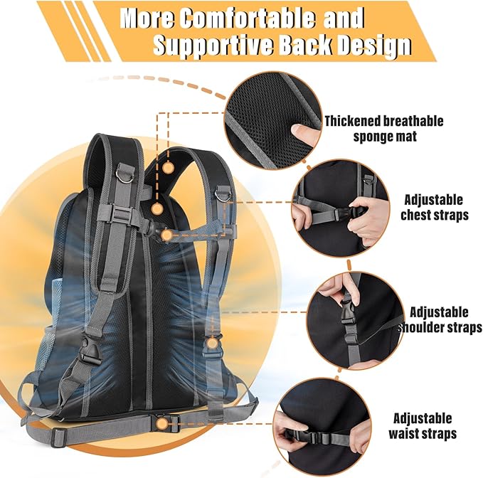 YUDODO Dog Front Carrier Backpack, Adjustable Breathable Pet Carrier for Small Dogs Cats, Ventilated Puppy Back Pack with Safety Belt, Lightweight Doggy Backpack for Hiking Outdoor (Black, M)