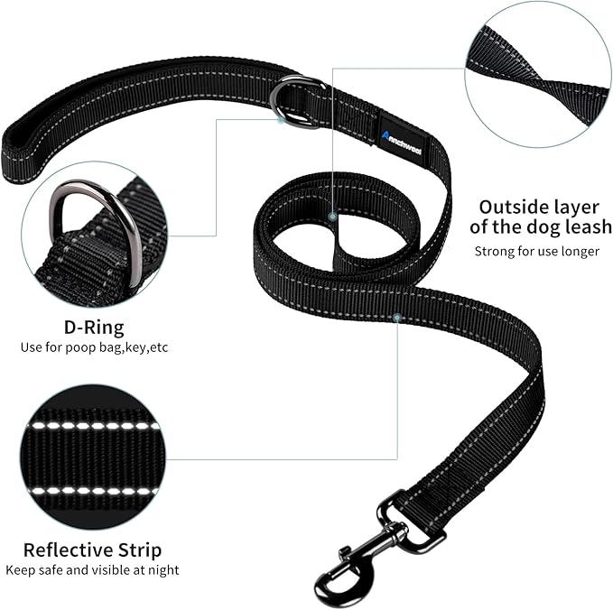 Annchwool No Pull Dog Harness with Padded Handle+5 Ft Leash,Reflective Strip Escape Proof and Quick Fit to Adjust Dog Harness,Easy for Training Walking for Small & Medium and Large Dogs(Black-Set,S)