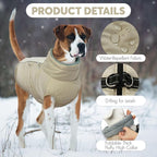 IDOMIK Warm Dog Coat with Harness, Waterproof Reflective Dog Jackets for Small Medium Large Dogs, Fleece High Collar Winter Jacket with Zipper, Pet Winter Snowsuit Clothes for Cold Weather,Khaki 2XL