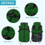 Geyecete Winter Warm Coat Waterproof Dog Jacket with Harness Traction Belt,Pet Outdoor Jacket for Small Dogs - Green