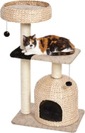 MidWest Homes for Pets Cat Tree | Nest Cat Furniture, 3-Tier Cat Activity Tree w/Sisal Wrapped Support Scratching Posts & Dangle Play Balls, Woven Rattan & Script Medium Cat Tree