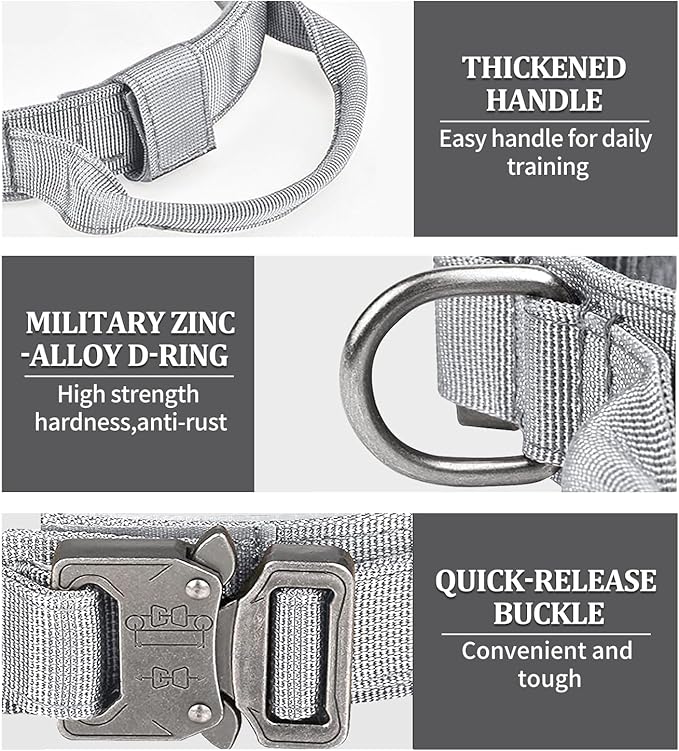 COOYOO Dog Collar,3 Piece Set Tactical Dog Collars, Adjustable Military Training Nylon Dog Collar with Control Handle and Heavy Metal Buckle for Medium and Large Dogs