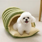Removable and Washable Winter Closed-Off Cat Bed, Cutypet Winter Cave, Warm Foldable Secure Pet Nest for Indoor Cats & Small Dogs, Comfor Plush Snuggle Hut for Kitty, Puppy, Pets (Corduroy-White,M)