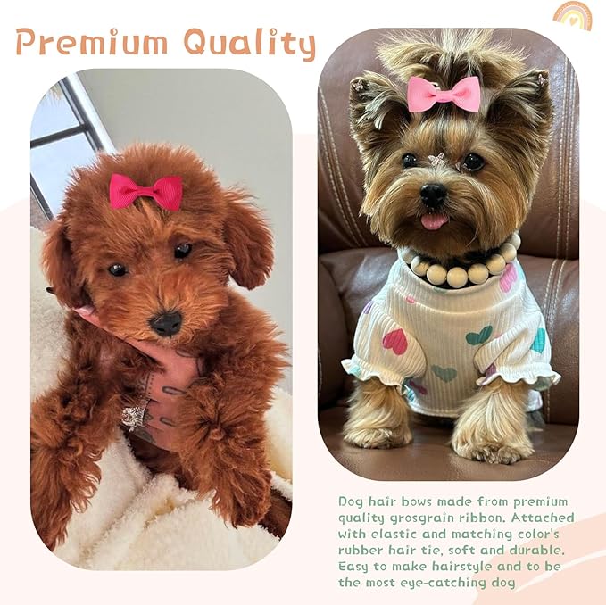 40PCS (20 Pairs) Dog Hair Bows with Rubber Bands, Puppy Dog Bows for Small Size Dog Girls, Mix Colors Dog Hair Ties, Dog Hair Accessories Girl for Daily Use Birthday(Type A)