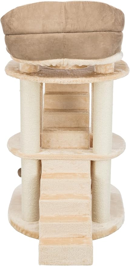 TRIXIE Elsa Senior Cat Tower with Scratching Posts, Hammock, Stairs, Top Platform Bed, Dangling Pom-Pom Beige