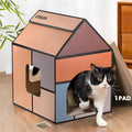 Cardboard Cat House with Scratch Pad & Catnip, Cat Play Scratching House for Indoor Hideaway Furniture, Heavy Duty Sturdy Cardboard Scratcher, Easy to Assemble Birthday Gift, Large