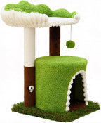 Multi-Level Cat Tree with Sisal Scratching Post, Small Cat Tower with Cozy Condo, Soft Top Perch and Interactive Toy Mouse, Cute Forest Design Cat Furniture for Indoor Cats and Kittens
