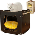 Stackable Cat House for Indoor Cats Bed, Wooden Cat Shelter, Cat Cube, for Cats, Kittens, and Puppies, 15x15x15 inches, Hammock & Pillow Included, Cat Tower, Modern Design, Black