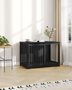 39.3" Dog Crate Furniture with Barn Door, Heavy Duty Dog Kennel Indoor with 2 Doors, Wooden Pet Cage End Table for Large Small Medium Dogs, Anti-Chew Anti-Escape, Black DFC02304B