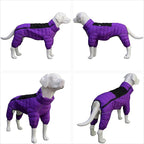 Dog Jacket 4-Leg Cover, Waterproof Windproof Reflective Warm Vest for Indoor/Outdoor, Adjustable Zippered, Medium Large Dogs, Purple
