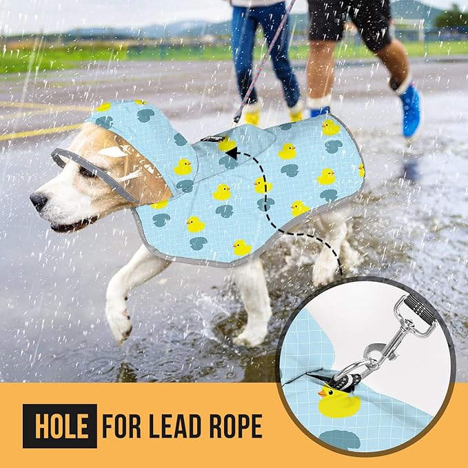 SlowTon Dog Raincoat, Adjustable Dog Rain Jacket Clear Hooded Double Layer, Waterproof Poncho with Reflective Strip Straps and Storage Pocket for Small Medium Large Dogs Puppies(DK XL)