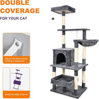 66-in Heavy-Duty Cat Tree for Large Cats, Multi-Level Tower with Sisal Scratching Posts, Plush Perch, Hammock & Condo Anti-Tip Design