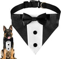 Dog Tuxedo Bandana Collar with Bow Tie, Adjustable Formal Suit Costume for Small Medium Large Dogs, Wedding Engagement Birthday Pet Outfit (Large)