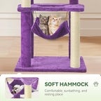 60" Cat Tree for Indoor Cats with Green Leaves, Multi-Level Large Cat Tower with Hammock, Plush House w/Hang Ball Toy and Scratching Posts (Purple)