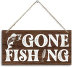Funny Gone Fishing Wood Decor Sign, Hanging Printed Wooden Plaque Decor, Rustic Home Decor Sign, Hanging Fishing Decor Sign, Gifts for Men, Rustic Farmhouse Wall Decor Sign 12x6 inch