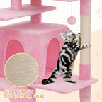 Tall Cat Tree with Scratching Post, 2 Cat Condos and Ladder, Cat Tower for Indoor Cats Kittens Climbing Tower with Anti-Tipping Rope, 77 Inch, Soft Pink