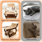 Sisal Cat Scratcher Chair, Elevated Cat Lounge Beds for Indoor Cats, Wooden Pet Hammock Couch for Scratching, Walnut