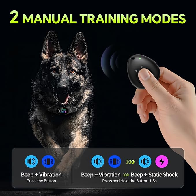 2 Pack Dog Bark Collar with Remote – 2-in-1 Automatic & Manual Modes, Smart Anti Bark Dog Training Collar with Beep, Vibration & Shock, 330FT Range, IP67 Waterproof, Rechargeable (8-150lbs)