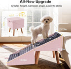 17.13" H Dog Stairs for Small Dogs, 2-in-1 Pet Steps & Ottoman - Foldable Dog Stairs for Couch, Non-Slip Wooden Pet Stairs for Puppy Senior Injured Dogs