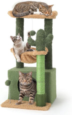 Athena Collection Small Cat Tree Tower with Scratching Post, 33.5 Inch Modern Cute Cat Tree Condo with Cozy Perch Hammock Hanging Ball for Kittens Indoor, Cactus Shade, Green