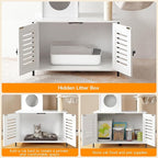 HOOBRO Cat Tree with Scratching Posts, Cat Tower Litter Box Enclosure Furniture for Indoor Cats, All-in-One Wooden Cat House Condo with Cat Hammock, Detachable Teaser Sticks, White BW14MZ03